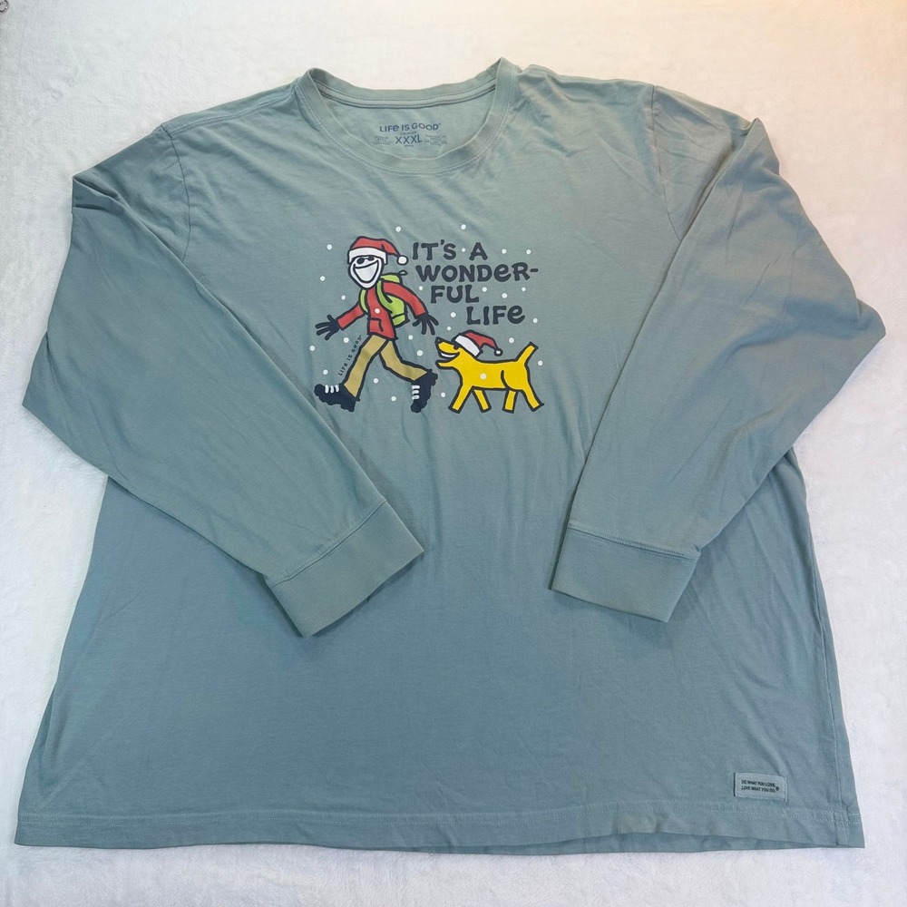 Life is Good Mens 3XL Crusher Long Sleeve Tee Wonderful Life Christmas Mint Dog